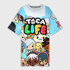 Платье-футболка 3D с принтом Toca LIFE персонажи в Кировске,  |  | toca boca | toca life | детская игра | игра | лого | логотип | персонажи | прикоснуться ко рту | тока бока
