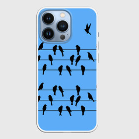 Чехол для iPhone 13 Pro с принтом Птицы сидят на проводах в Кировске,  |  | birds | blue sky | electric | sit | spring | wires | весна | голубое небо | провода | птицы | сидят | электрические