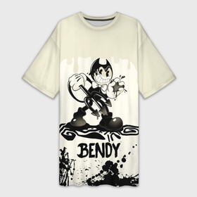 Платье-футболка 3D с принтом Малыш Бенди в Кировске,  |  | bendy | bendy and the ink machine | бенди | бенди и чернильная машина | большие чудеса | взлёты и падения | движущиеся картинки | последняя бобина | старая песня