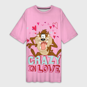 Платье-футболка 3D с принтом Taz  Crazy in Love в Кировске,  |  | 14 февраля | looney tunes | statwb | taz | valentine | valentines | валентин | влюблён | влюблённые | день валентина | день влюблённых | луни | луни тюнс | любвоная | любовь | мульт | мультики | мультфильм | св валентин | таз