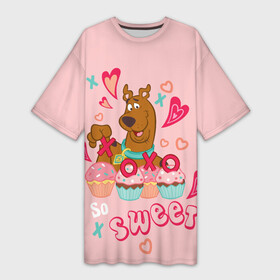 Платье-футболка 3D с принтом XoXo So Sweet в Кировске,  |  | 14 февраля | scooby | scooby doo | statwb | valentine | valentines | валентин | влюблён | влюблённые | день валентина | день влюблённых | любвоная | любовь | мульт | мультики | мультфильм | св валентин | скуби | скуби ду