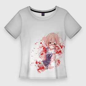 Женская футболка 3D Slim с принтом Курияма кровь в Кировске,  |  | аниме девочка | за гранью | курияма | курияма мирай | мирай