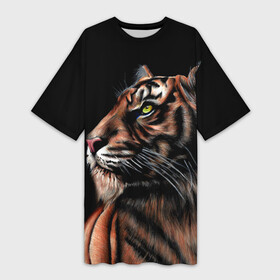 Платье-футболка 3D с принтом Тигр в Темноте  Взгляд Вверх в Кировске,  |  | 2022 | beast | black | cat | christmas | merry | new year | tiger | xmas | водяной | год тигра | животные | зверь | когти | кот | кошки | новый год | огонь | паттерн | полосатый | рождество | тигр | узор | чб | черный
