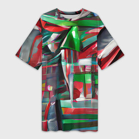 Платье-футболка 3D с принтом Бодрый Новый год в Кировске,  |  | зеленый | красный | новый год | полосы | рождество | спортивный | яркий