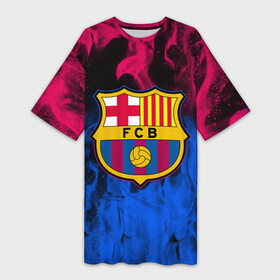 Платье-футболка 3D с принтом BARCELONA NEON FIRE SPORT LOGO в Кировске,  |  | barca | barcelona | fc barca | fire | flame | neon | барка | барселона | неон | огонь | пламя