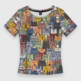 Женская футболка 3D Slim с принтом The Коты в Кировске,  |  | cats | дудлинг | котики | коты | кошки | паттерн