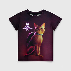 Детская футболка 3D с принтом Stray  Блуждающий кот в Кировске, 100% гипоаллергенный полиэфир | прямой крой, круглый вырез горловины, длина до линии бедер, чуть спущенное плечо, ткань немного тянется | stray | блуждающий кот | бродить | игра про кота | потерявшийся кот | стрей | стрэй