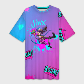 Платье-футболка 3D с принтом JINX  BOOM  АРКЕЙН в Кировске,  |  | arcane | boom | jinx | league of legends | аркейн | бомба | взрыв | граффити | комикс | надписи
