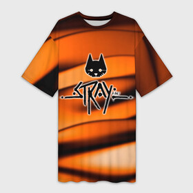 Платье-футболка 3D с принтом Stray  Логотип в Кировске,  |  | stray | блуждающий кот | бродить | игра про кота | потерявшийся кот | стрей | стрэй