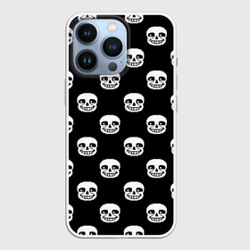 Чехол для iPhone 13 Pro с принтом UNDERTALE SANS SKULL FACE PATTERN | УЗОР в Кировске,  |  | Тематика изображения на принте: asriel dreemurr | chara | frisk | gaster blaster | heart | sans | undertale | азриэль дримурр | андертейл | гастер | меттатон | санс | сердце | фриск | чара