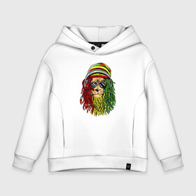 Детское худи Oversize хлопок с принтом Rasta lioN в Кировске, френч-терри — 70% хлопок, 30% полиэстер. Мягкий теплый начес внутри —100% хлопок | боковые карманы, эластичные манжеты и нижняя кромка, капюшон на магнитной кнопке | animal | dreadlocks | headphones | jah | jamaica | king | lion | music | rasta | rastafari | reggae | джа | дреды | лев | музыка | очки | раста | растаман | растафари | регги | рэгги | царь зверей | ямайка