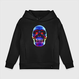 Детское худи Oversize хлопок с принтом Cool neon skull в Кировске, френч-терри — 70% хлопок, 30% полиэстер. Мягкий теплый начес внутри —100% хлопок | боковые карманы, эластичные манжеты и нижняя кромка, капюшон на магнитной кнопке | Тематика изображения на принте: color | hype | jaw | neon | orbits | skull | teeth | зубы | неон | пасть | хайп | цвет | череп