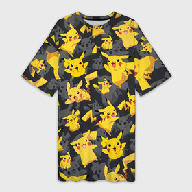 Платье-футболка 3D с принтом Пикачу паттерн  Pikachu pattern в Кировске,  |  | anime | pikachu | pokemon | аниме | кетчум | манга | пикачу | покемон