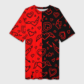 Платье-футболка 3D с принтом Черно Красные сердца с крылышками в Кировске,  |  | angel | girls | heart | i love you | love | love you | red | valentine s day | ангел | валентинка | влюбленные | девушкам | день святого валентина | крылышки | крылья | любовь | орнамент | подарок | романтика | свадьба | сердечки