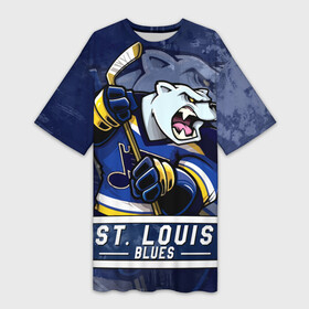 Платье-футболка 3D с принтом Сент Луис Блюз, St Louis Blues Маскот в Кировске,  |  | blues | hockey | nhl | st louis | st louis blues | usa | блюз | маскот | нхл | сентлуис | сентлуис блюз | спорт | сша | хоккей | шайба