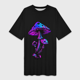 Платье-футболка 3D с принтом Неоновый гриб в Кировске,  |  | blue | gradient | light | luminous | mushroom | neon | pink | purple | градиент | гриб | неон | неоновый | розовый | свет | светящийся | синий | фиолетовый
