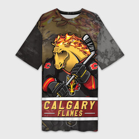 Платье-футболка 3D с принтом Калгари Флэймз, Calgary Flames Маскот в Кировске,  |  | calgary | calgary flames | flames | hockey | nhl | usa | калгари | калгари флэймз | маскот | нхл | спорт | сша | флэймз | хоккей | шайба