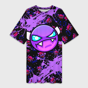 Платье-футболка 3D с принтом Геометри Дэш фиолетовый  Geometry Dash в Кировске,  |  | demon | game | geometry dash | геометри даш | геометри дэш | геометрии даш | геометрии дэш | геометрия даш | игра