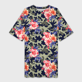 Платье-футболка 3D с принтом Military rose в Кировске,  |  | Тематика изображения на принте: милитари | паттерн | розы | текстура | узор | цветы