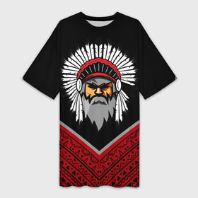 Платье-футболка 3D с принтом native american  индеец в Кировске,  |  | boho | ethno | indians | native american | tribal | америка | бохо | индейцы | орнамент | трибал | узор | этника