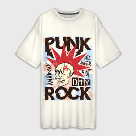 Платье-футболка 3D с принтом Punk Rock (Панк) в Кировске,  |  | dead kennedys | exploited | fpg | punks not dead | анархия | гаражный рок | гитара | гражданская оборона | гранж | ирокез | король и шут | металл | музыка | наив | панк рок | пурген | рок музыка | рокер | рокнролл