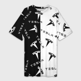 Платье-футболка 3D с принтом Tesla Black  White. в Кировске,  |  | elon mask | tesla | авто | автомобиль | илон | илон маск | маск | тесла