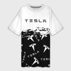 Платье-футболка 3D с принтом [Tesla]  Black  White в Кировске,  |  | elon mask | tesla | авто | автомобиль | илон | илон маск | маск | тесла