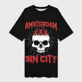 Платье-футболка 3D с принтом AMSTERDAM (Амстердам) в Кировске,  |  | amsterdam | death | holland | pirate | skeleton | skull | zombie | адамова голова | амстердам | гаага | голландия | зомби | кладбище | мертвец | могила | мумия | навь | нидерланды | пират | роттердам | скелет | страна | ужас