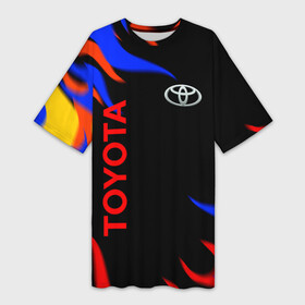 Платье-футболка 3D с принтом Toyota Разноцветный огонь. в Кировске,  |  | auto | sport | toyota | авто | автомобиль | бренд | спорт | тойота