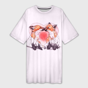Платье-футболка 3D с принтом Лисья Любовь (Влюблённые) в Кировске,  |  | 14 февраля | 8 марта | fox | i love you | love is | валентин | день святого | животные | игрушка | лиса | любовь | надпись | парные | поцелуй | сердечки | сердце | текст | химия | я тебя люблю