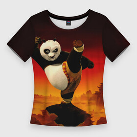 Женская футболка 3D Slim с принтом Кунг фу Панда New в Кировске,  |  | закат | китай | конфу | мульт | панда | чайна
