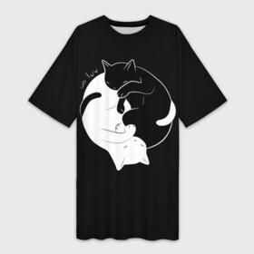 Платье-футболка 3D с принтом Бесконечная любовь  Endless kitty love в Кировске,  |  | black | cats | dualism | endless | eternity | evil | good | infinity | kitty | love | white | yang | yin | белое | бесконечная | бесконечность | вечность | добро | дуализм | зло | инь | коты | кошки | любовь | черное | ян