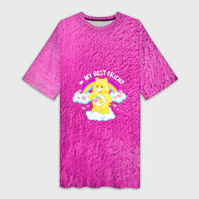 Платье-футболка 3D с принтом My best friend bear too в Кировске,  |  | bear | best friend | my best friend bear | друзья | желтый медведь | медвежатки | медвежонок | медвеь | мех | мишка | мишутка | парные друзьям | подружкам | розовый мех