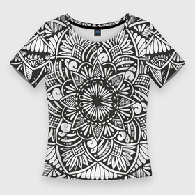 Женская футболка 3D Slim с принтом Мандала 2028 1 в Кировске,  |  | black | mandala | monochrome | mork2028 | zenart | зенарт | монохромный | узор