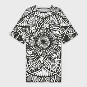 Платье-футболка 3D с принтом Мандала 2028 1 в Кировске,  |  | black | mandala | monochrome | mork2028 | zenart | зенарт | монохромный | узор