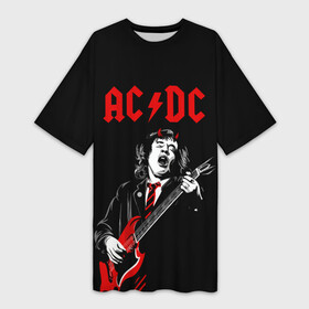 Платье-футболка 3D с принтом AC DC Ангус Янг гитарист в Кировске,  |  | ac | ac dc | acdc | dc | music | rock | музыка | рок