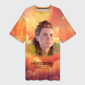 Платье-футболка 3D с принтом Horizon sky в Кировске,  |  | aloy | horizon | horizon forbidden west | horizon zero dawn | харайзон | хорайзон | элой