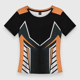 Женская футболка 3D Slim с принтом Техно стайл в Кировске,  |  | crossfit | абстракция | белый | оранжевый | полосы | симметрия | техно
