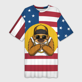 Платье-футболка 3D с принтом Ленивец на фоне Американского флага в Кировске,  |  | folivora | американский флаг | зверь | лежебок | лежебока | ленивцы | лентяй | листоеды | лодырь | млекопитающее