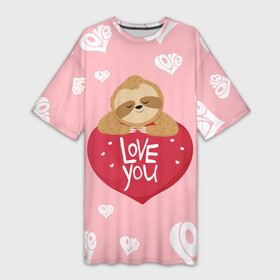 Платье-футболка 3D с принтом Ленивец с сердцем  Сердца паттерн в Кировске,  |  | folivora | love | patern | pattern | зверь | лав | лежебок | лежебока | ленивцы | лентяй | листоеды | лов | лодырь | любовь | млекопитающий | патерн | паттерн | сердца | сердце