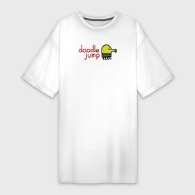 Платье-футболка хлопок с принтом Doodle Jump classic в Кировске,  |  | doodle | doodle jump | game | jump | видеоигра | дудлик | игра | игры | каракуля | мобилка | мобильная игра | платформер