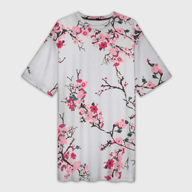 Платье-футболка 3D с принтом Цветущие ветви в Кировске,  |  | арт | весна | рисунок | розовые цветы | розовый цветок | сакура | цветение | цветение дерева | цветение деревьев | цветок | цветы | яркие цветы | яркий цветок