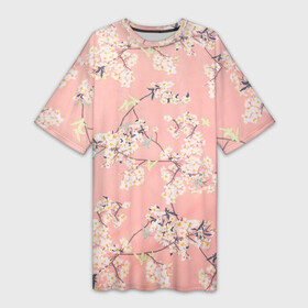 Платье-футболка 3D с принтом Расцветающие деревья в Кировске,  |  | арт | весна | рисунок | розовые цветы | розовый цветок | сакура | цветение | цветение дерева | цветение деревьев | цветок | цветы | яркие цветы | яркий цветок