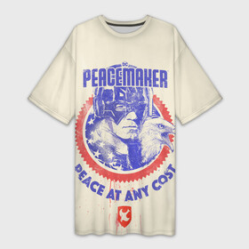 Платье-футболка 3D с принтом Peacemaker. Мир любой ценой в Кировске,  |  | Тематика изображения на принте: dc | peace | peacemaker | джон сина | кристофер смит | мир | миротворец | орел | орлик | пацифист | суперзлодей