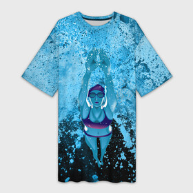 Платье-футболка 3D с принтом Спортивное плавание  Голубая вода в Кировске,  |  | float | oceanic | sail | sea | swim | swimmer | water | waters | world ocean | акватория | вода | выплывать | выплыть | купаться | мировой океан | море | морской | океан | океанический | океанский | переплы | переплывать | плавать