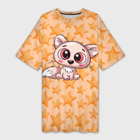 Платье-футболка 3D с принтом Маленький милый лисенок в Кировске,  |  | детский | лис | лиса | лисенок | лисица | милый