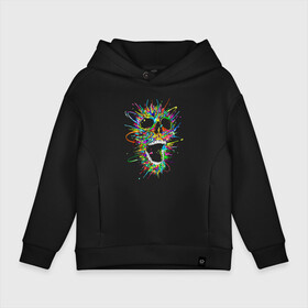 Детское худи Oversize хлопок с принтом Color skull   Neon в Кировске, френч-терри — 70% хлопок, 30% полиэстер. Мягкий теплый начес внутри —100% хлопок | боковые карманы, эластичные манжеты и нижняя кромка, капюшон на магнитной кнопке | Тематика изображения на принте: color | jaw | neon | skull | teeth | vanguard | авангард | неон | цвет | череп