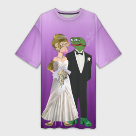 Платье-футболка 3D с принтом Свадьба  Чертовски привлекательные в Кировске,  |  | bored ape | crypto | nft | pepe frog | крипто | лягушонок пепе | мемы | обезьяна | парочка | свадьба