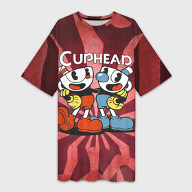 Платье-футболка 3D с принтом Cuphead  Mugman CupHead в Кировске,  |  | cuphead | mugman | две чашки | капхэд | магман | чашечки