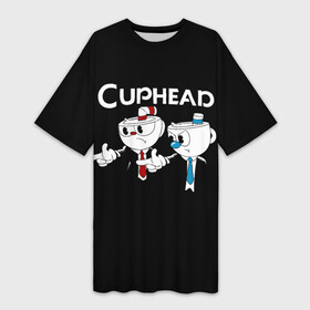 Платье-футболка 3D с принтом Cuphead грозные ребята из Криминального чтива в Кировске,  |  | cuphead | mugman | грозные | грозные ребята | две чашки | капхэд | магман | пародия | ребята | тарантино | чашечки